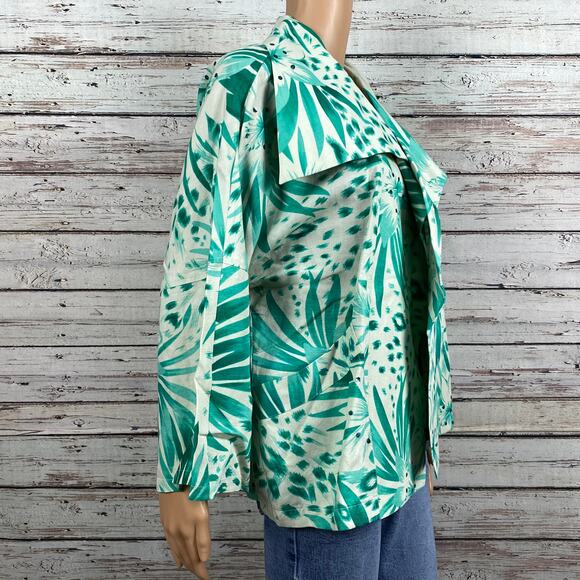 Della Reese Green Floral Botanical Open Front Jacket Blazer Small Sequin Linen - Picture 6 of 8